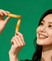 女性手持食物特写7268#横屏 