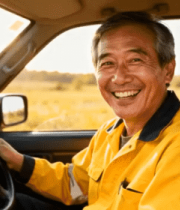 男子坐车内手握方向盘微笑613#横屏 