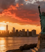 纽约自由女神像日落景观822#横屏 