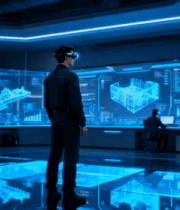 男子在科技感空间使用设备1734#横屏 