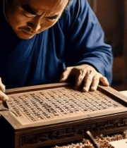 男子专注雕刻古书文字3234#横屏 