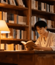 男子于书房灯下安静阅读5545#横屏 