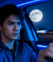 男子夜晚驾车车内视角素材14470#横屏 