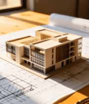 	 桌上建筑模型搭配建筑图纸6517#横屏 