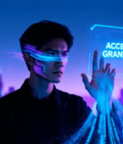 男子操作虚拟屏幕科技场景9070#横屏 