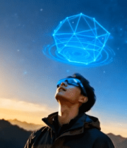 男子户外仰望虚拟球体10437#横屏 