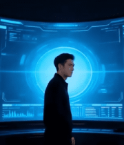 男子查看多屏幕科技数据454#横屏 