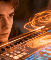 男子操作带光效科技设备1087#横屏 