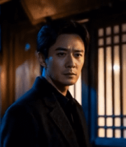 男子于古建灯笼旁转身回望1721#横屏 