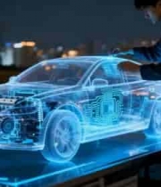 男子展示虚拟透明汽车模型13404#横屏 