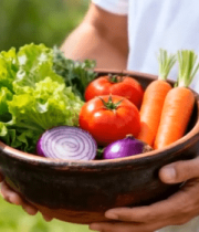 男子手持碗装新鲜蔬菜1915#横屏 