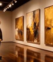 男子美术馆欣赏绘画作品6886#横屏 