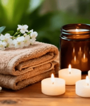 桌上蜡烛搭配毛巾花卉素材3253#横屏 