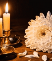 桌上蜡烛与白菊花特写素材2128#横屏 