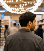 男子超市内推购物车购物7496#横屏 