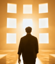 男子背对站在光影房间内7424#横屏 