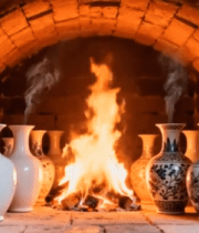 砖砌窑炉内燃烧的火焰与花瓶12412#横屏 