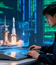 男子操作设备模拟火箭发射11678#横屏 