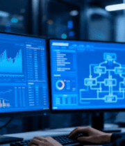 男子操作电脑查看数据图表5042#横屏 