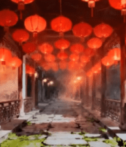 	 中式长廊红灯笼场景素材4811#横屏 