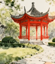 中式红亭园林景观12962#横屏 