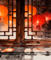 中式木窗与红灯笼画面8021#横屏 