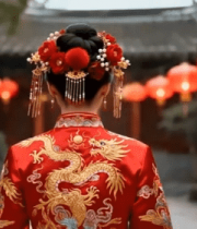 中式新娘古建筑前背影素材6408#横屏 