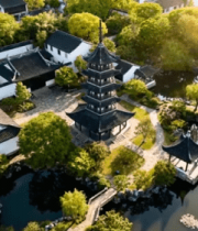 	 中式园林建筑鸟瞰全景8139#横屏 