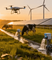 牧场新能源设施与奶牛饮水画面6172#横屏 