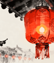 	 中式古建筑挂红灯笼画面12533#横屏 