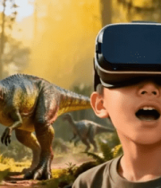 	 男孩佩戴眼镜体验恐龙场景11290#横屏 