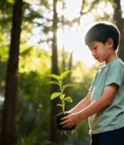 男孩森林中手持绿植8506#横屏 