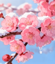 枝头积雪的粉色花朵14042#横屏 