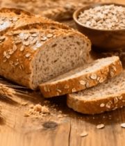 	 木桌上的面包与牛奶素材1259#横屏 