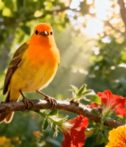 	 枝头小鸟与多彩花朵特写12207#横屏 