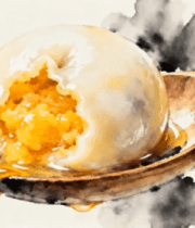 木勺上的流心汤圆特写6441#横屏 