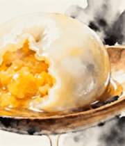 木勺上的流心汤圆特写6441#横屏 