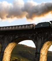 蒸汽火车驶过拱形石桥14747#横屏 