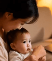 母亲与婴儿沙发上看动画255#横屏 