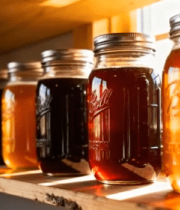 木架上摆放的罐装蜂蜜6345#横屏 