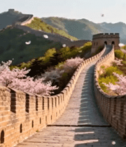 	 长城景区盛开樱花自然风光10667#横屏 