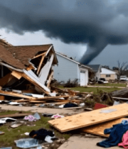 	 遭龙卷风破坏的房屋景象6496#横屏 