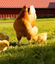 母鸡带小鸡在草地活动素材294#横屏 