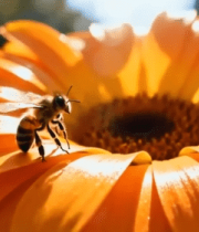 蜜蜂在橙色花朵上采蜜12770#横屏 