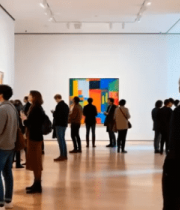 美术馆内人群观赏绘画作品192#横屏 