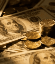 美元钞票与硬币特写8805#横屏 