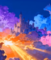 梦幻城堡与狼的天空景象12583#横屏 