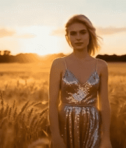 麦田中身着亮片裙的金发女子11151#横屏 