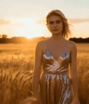 麦田中身着亮片裙的金发女子11151#横屏 