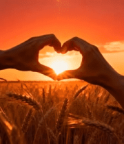 麦田夕阳下双手比心画面7455#横屏 